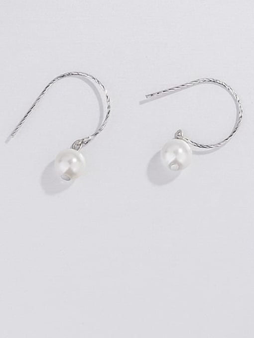 HAHN 925 Sterling Silver Imitation Pearl Geometric Minimalist Hook Earring 3