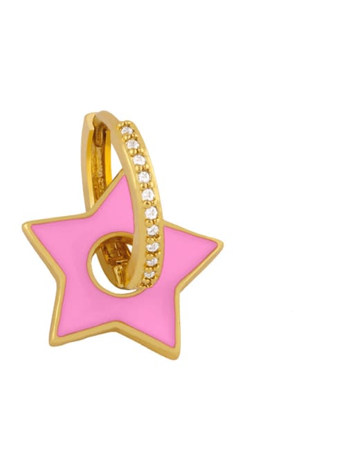 Pink Brass Cubic Zirconia Enamel Star Ethnic Huggie Earring