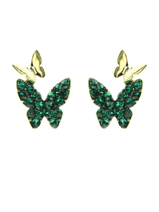 green Brass Cubic Zirconia Butterfly Trend Stud Earring