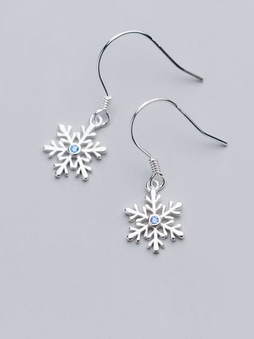 Rosh 925 Sterling Silver Rhinestone Snowflakes  Minimalist Christmas Hook Earring 0
