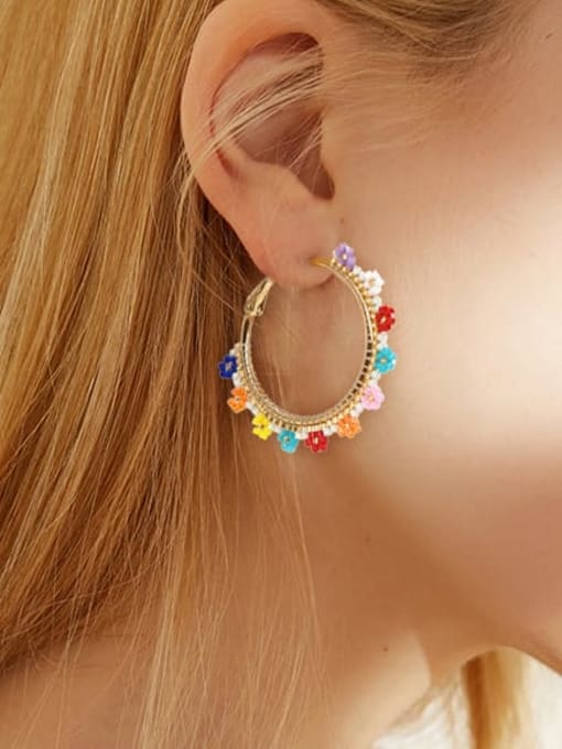 Roxi Zinc Alloy Miyuki Millet Bead Geometric Minimalist Hoop Earring 1