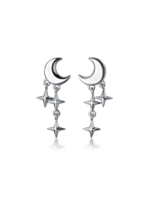 Rosh 925 Sterling Silver Moon Minimalist Cross Drop Earring