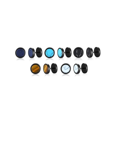 CONG Stainless Steel With Turquoise Tiger Eye Blue Sandstone Dumbbell Men's Stud Earrings 0