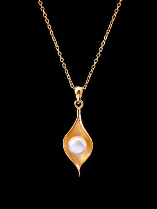 SILVER MI 925 Sterling Silver Imitation Pearl Geometric Vintage Necklace 1