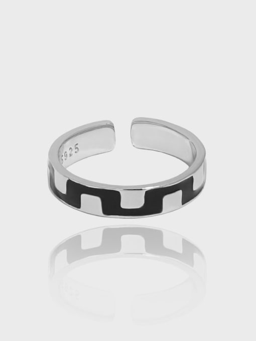 DAKA 925 Sterling Silver Enamel Geometric Vintage Band Ring 2