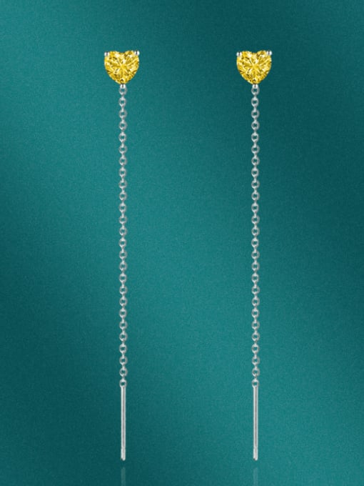 X&S Brass Cubic Zirconia Heart Tassel Minimalist Threader Earring 3