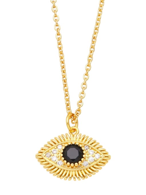 black Brass Cubic Zirconia Evil Eye Vintage Necklace