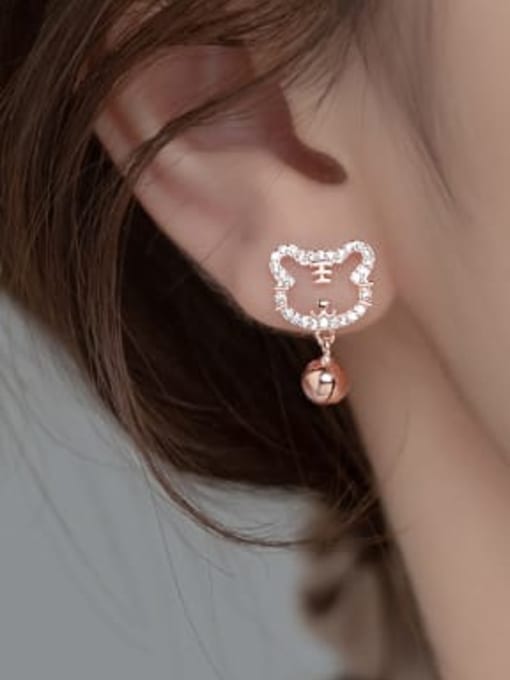 rose gold 925 Sterling Silver Cubic Zirconia Cat Cute Drop Earring