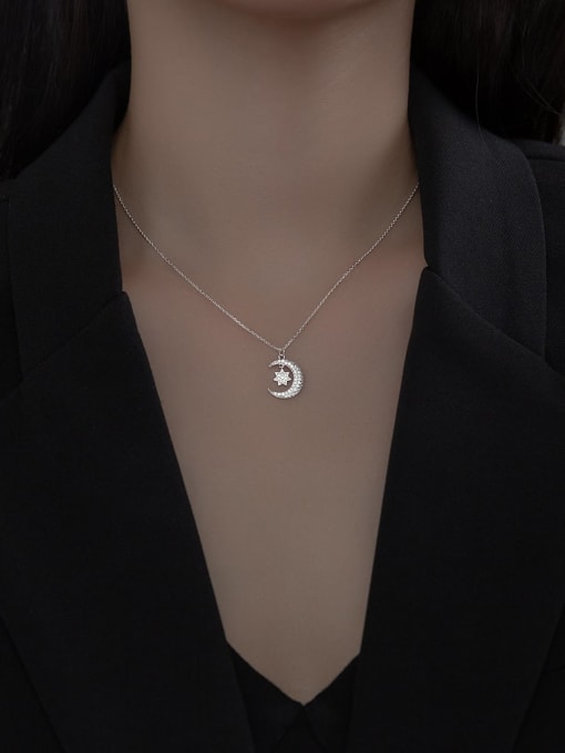 Rosh 925 Sterling Silver  Minimalist Moon Pendant Necklace 1