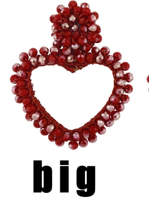 Big red Brass Hand-woven rice beads heart earrings Drop Earring