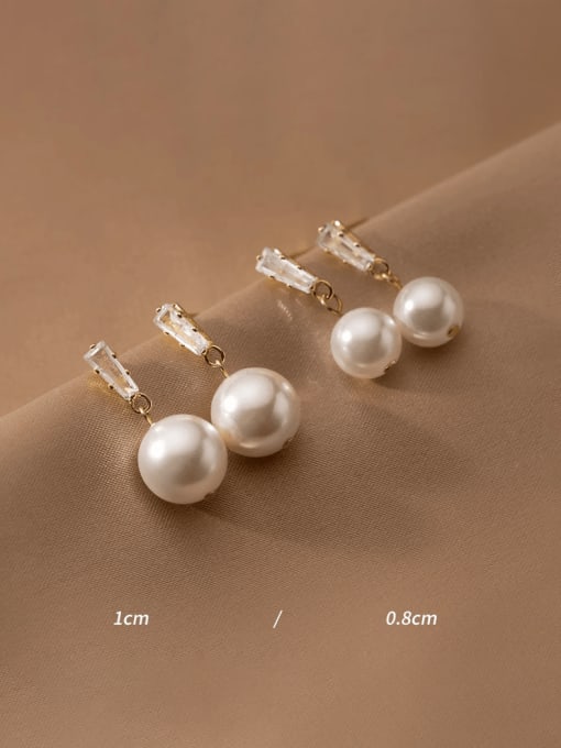 Rosh 925 Sterling Silver Imitation Pearl Geometric Minimalist Drop Earring 0