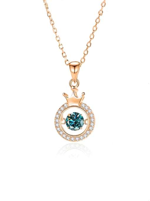 FDTD 041 Rose Gold+green Moissanite 925 Sterling Silver Moissanite Crown Dainty Necklace
