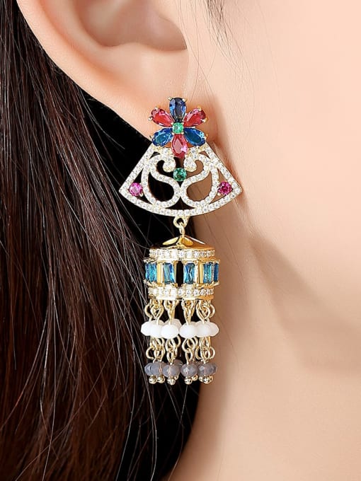 BLING SU Copper Cubic Zirconia  Ethnic Court color tassel Wind chimes Drop Earring 1