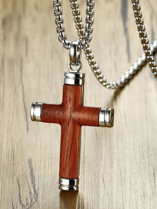 CONG Titanium Wood Cross Minimalist Regligious Necklace 2