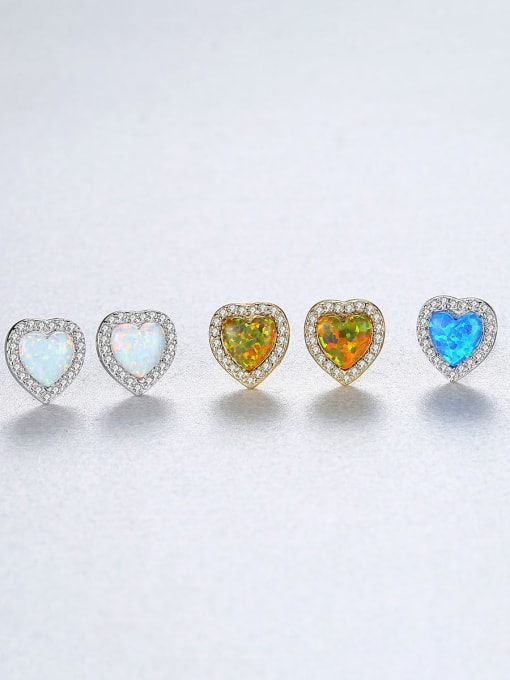CCUI 925 Sterling Silver Opal Heart Dainty Stud Earring 2