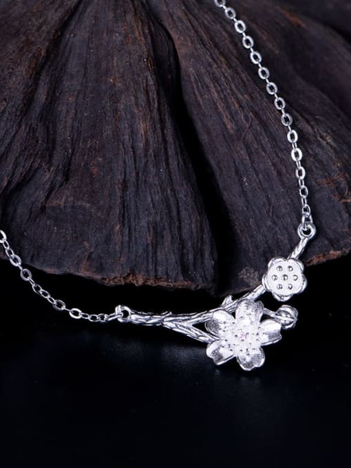 SILVER MI 925 Sterling Silver Cubic Zirconia Flower Vintage Necklace 1