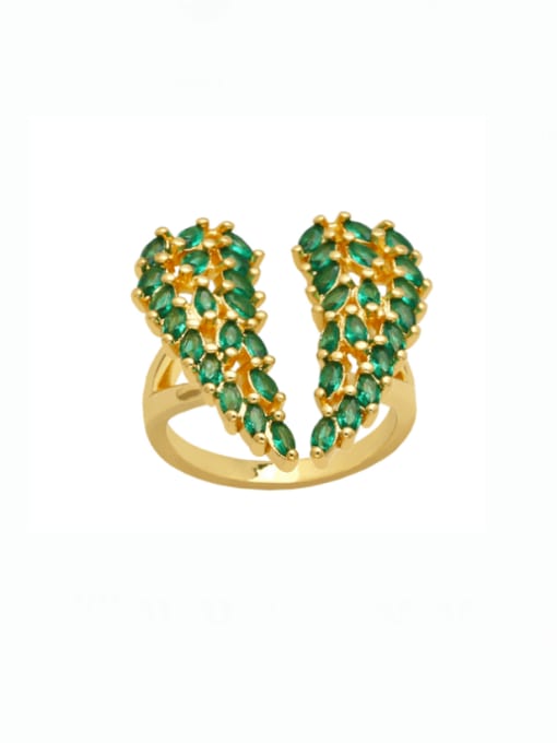 green Brass Cubic Zirconia Wing Vintage Band Ring
