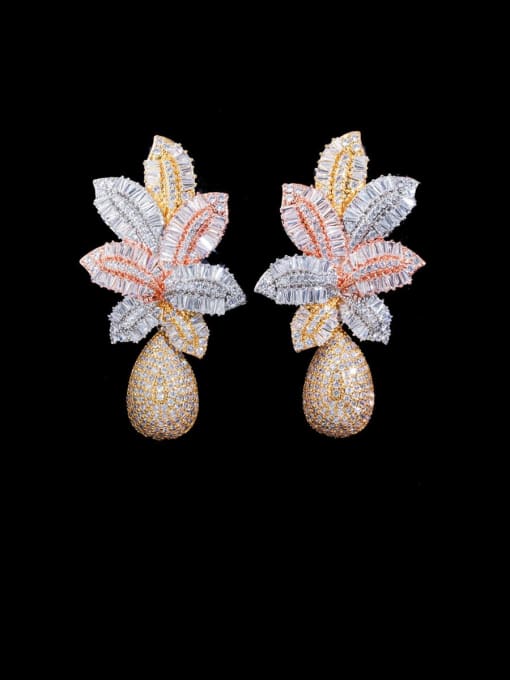 gold white Copper With Gold Plated Luxury Flower Cluster Earrings