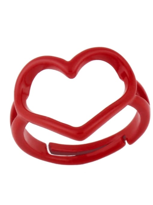 red Brass Enamel Hollow Heart Minimalist Stackable Ring