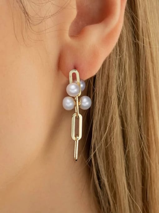 RINNTIN 925 Sterling Silver Imitation Pearl Geometric Vintage Drop Earring 1