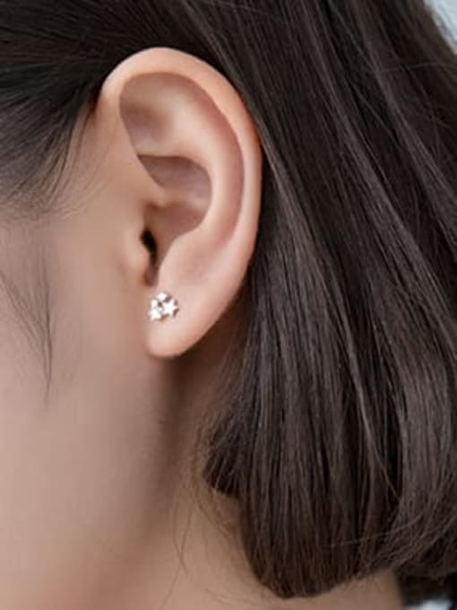 Rosh 925 Sterling Silver Rhinestone Star Minimalist Stud Earring 2