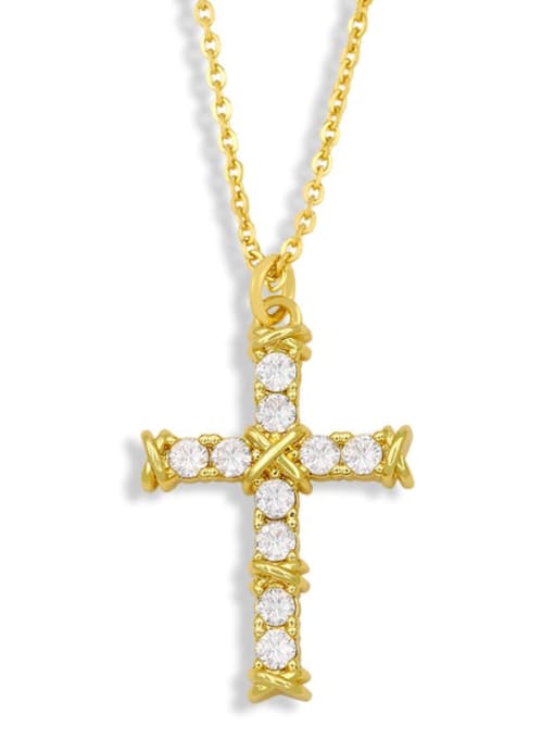 CC Brass Cubic Zirconia Cross Minimalist Necklace 0
