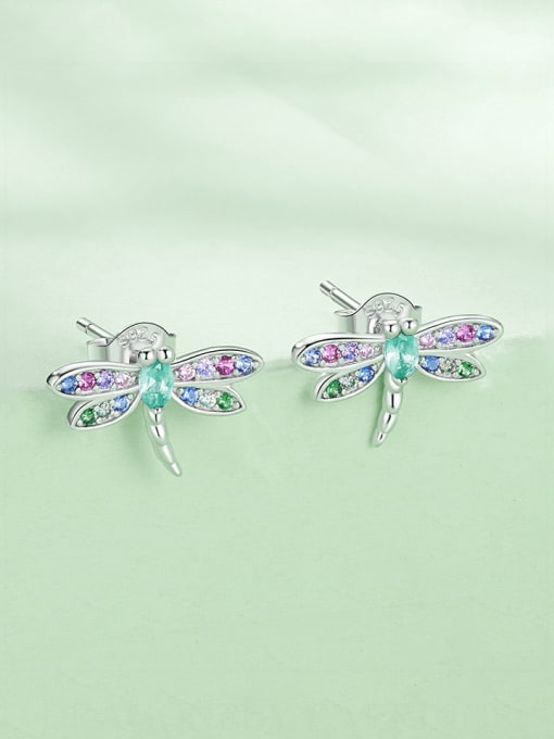 Jare 925 Sterling Silver Cubic Zirconia Dragonfly Cute Stud Earring 3