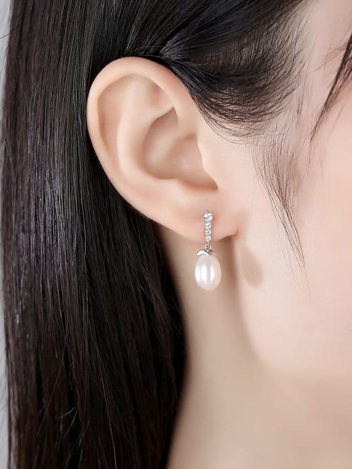 CCUI 925 Sterling Silver Freshwater Pearl Geometric Minimalist Drop Earring 1