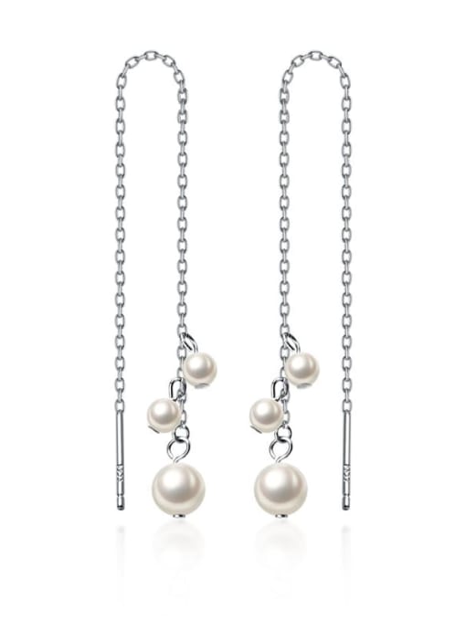 Rosh 925 Sterling Silver Imitation Pearl White Tassel Trend Threader Earring 0