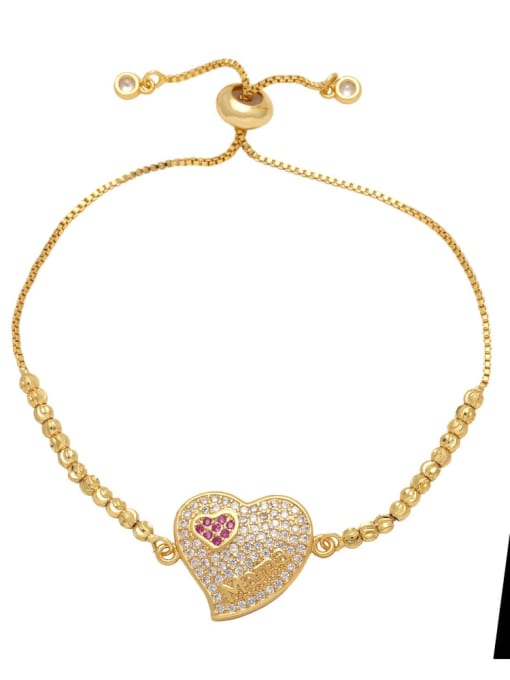 CC Brass Cubic Zirconia Heart Hip Hop Adjustable Bracelet 2