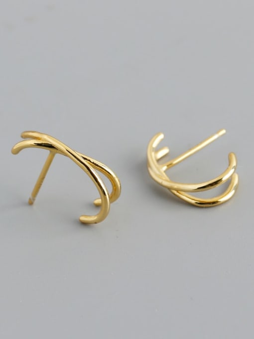 Gold (with plastic plug) 925 Sterling Silver Cross Minimalist Stud Earring