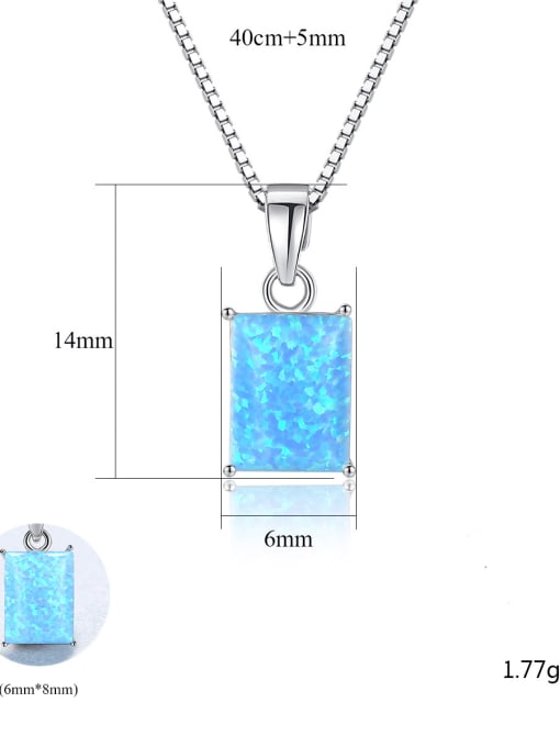 CCUI 925 Sterling Silver Blue Opal simple Square Pendant Necklace 4