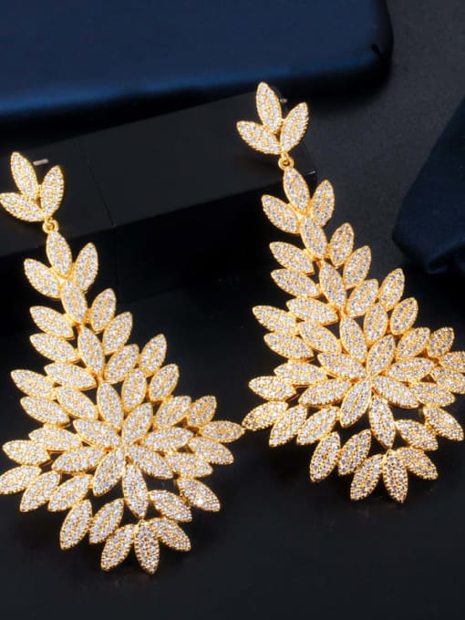 gold Brass Cubic Zirconia Flower Luxury Chandelier Earring
