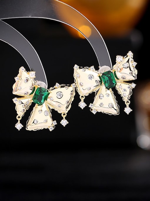 green Brass Cubic Zirconia Butterfly Statement Stud Earring