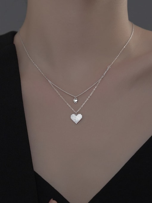 Rosh 925 Sterling Silver Cubic Zirconia Heart Minimalist Multi Strand Necklace 1