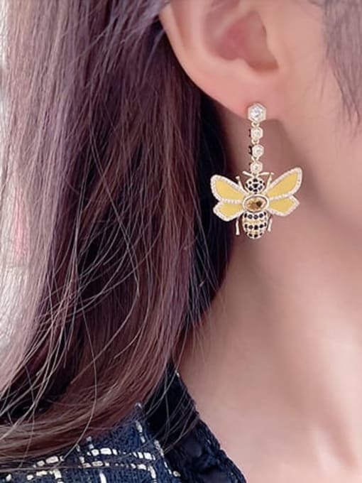 Luxu Brass Cubic Zirconia Enamel Butterfly Luxury Drop Earring 2