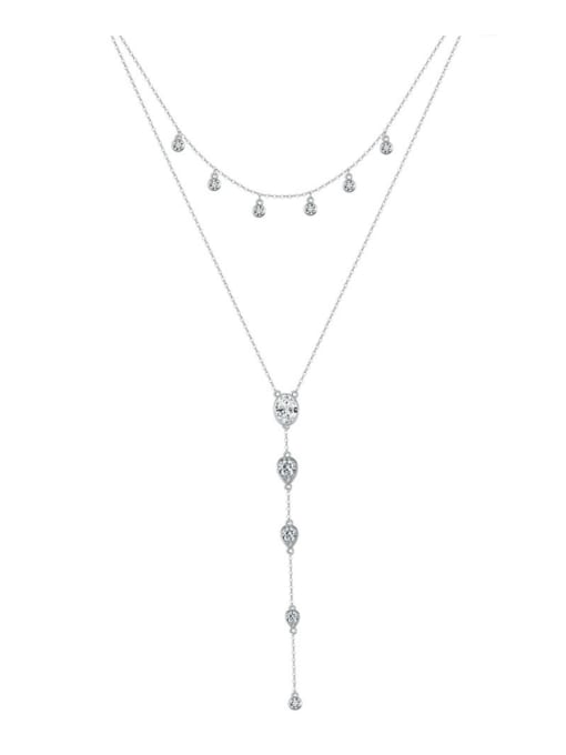 Platinum, weighing 4.83g 925 Sterling Silver Cubic Zirconia Double Layer Chain Tassel Lariat Necklace