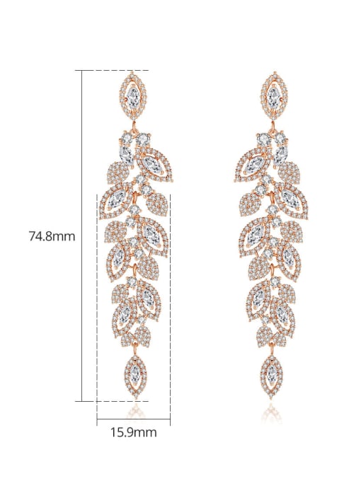 BLING SU Brass Cubic Zirconia Leaf Statement Cluster Earring 4