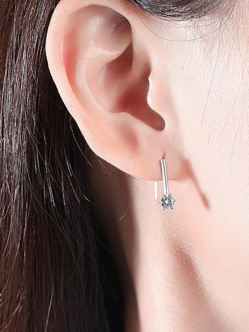 CCUI 925 Sterling Silver Cubic Zirconia Geometric Minimalist Hook Earring 1