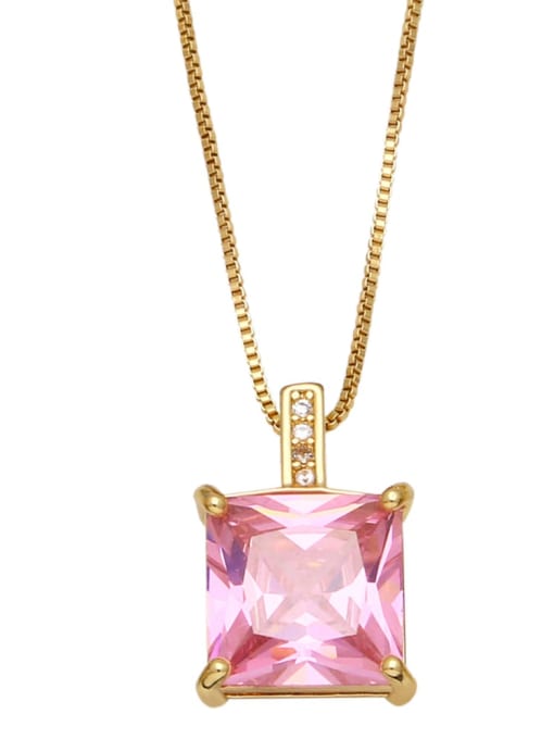Pink Brass Cubic Zirconia Square Minimalist Necklace