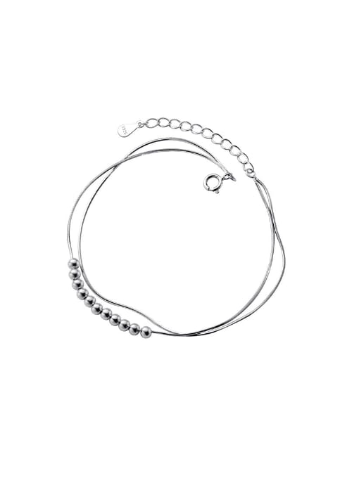 silver 925 Sterling Silver Double Laye Bead Minimalist Strand Bracelet