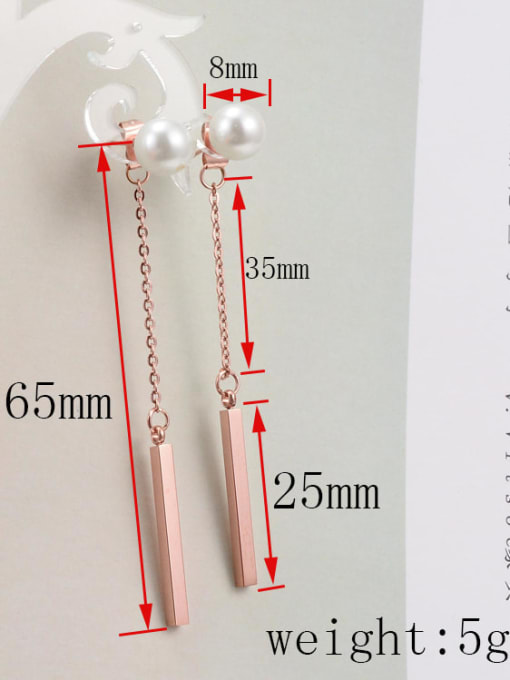 A TEEM Titanium Imitation Pearl White Tassel Minimalist Stud Earring 3