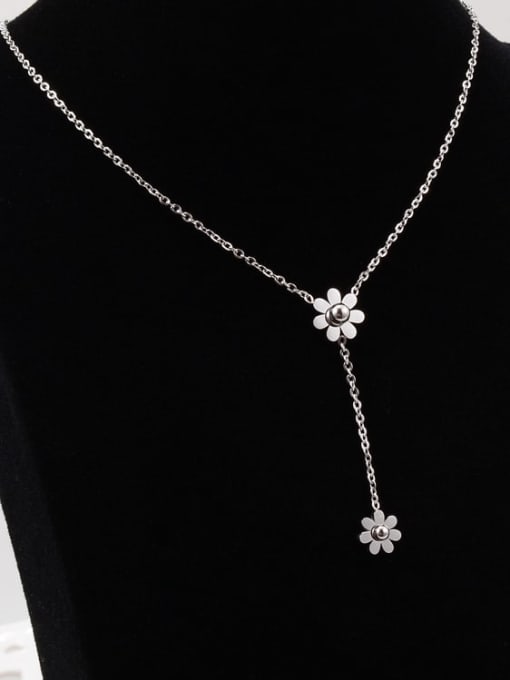 A TEEM Titanium Bead White Flower Trend Lariat Necklace 1