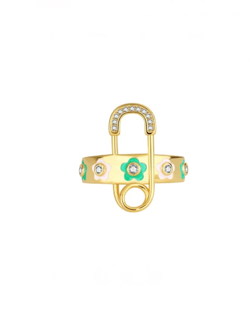 Gold drop gel zircon ring Brass Enamel Cross Minimalist Band Ring