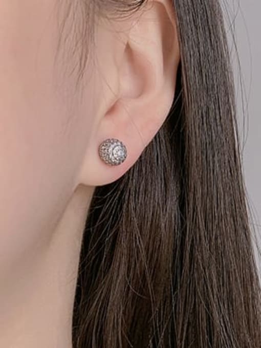 KDP-Silver 925 Sterling Silver Cubic Zirconia Round Ball Minimalist Stud Earring 1