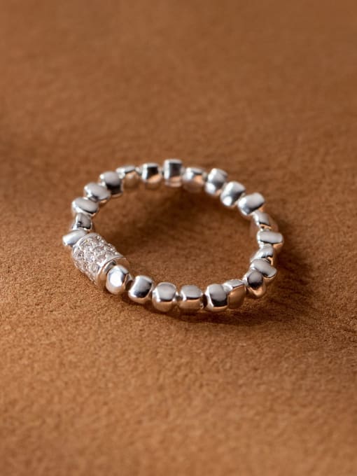 Rosh 925 Sterling Silver Geometric Minimalist Bead Ring 0