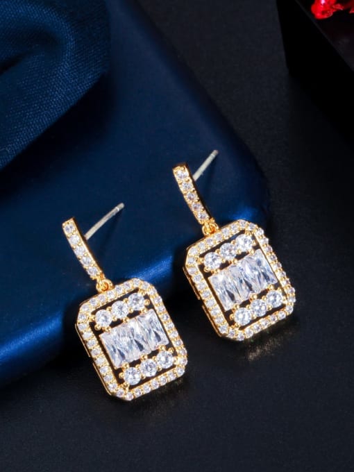 Golden Brass Cubic Zirconia Geometric Luxury Cluster Earring