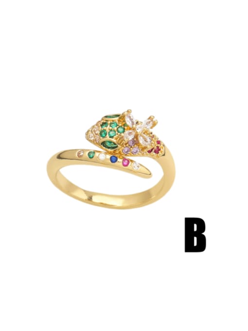 B (mixed color) Brass Cubic Zirconia Snake Vintage Band Ring