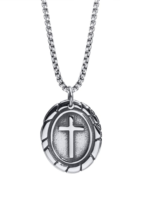 CONG Stainless steel Hip Hop  Oval Cross Pendant 0