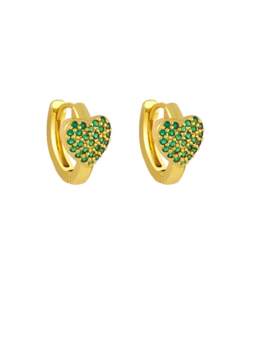 green Brass Cubic Zirconia Heart Bohemia Stud Earring